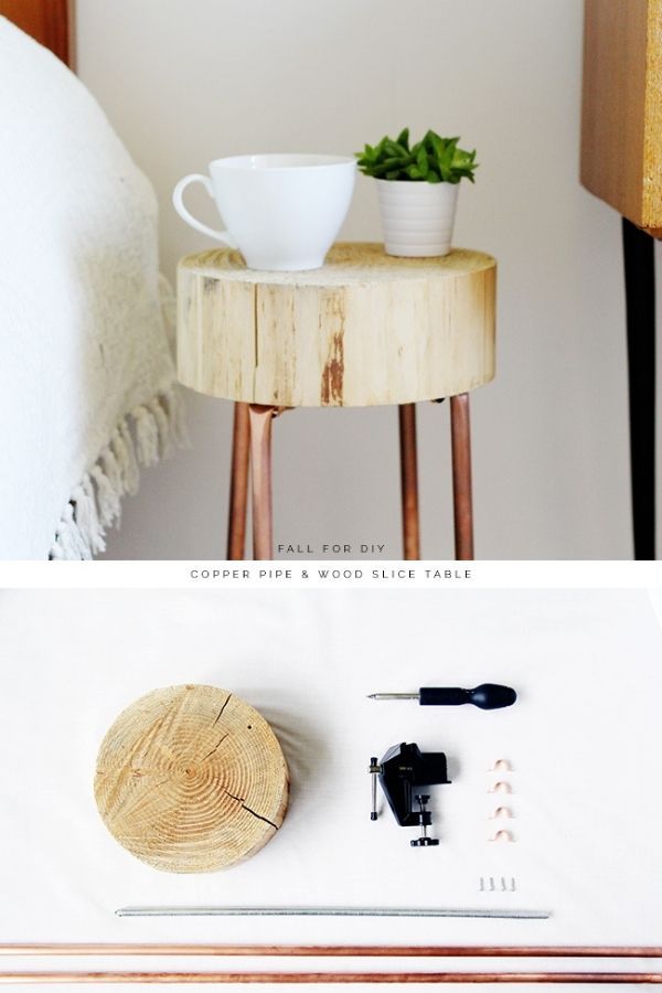 DIY Copper Pipe And Wood Slice Side Table