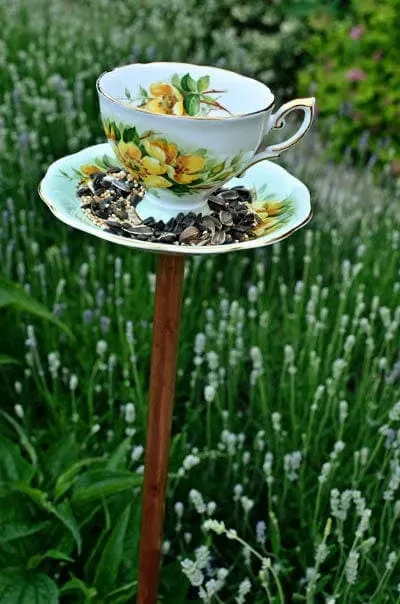 Homemade Bird Feeder From Vintage Teacups