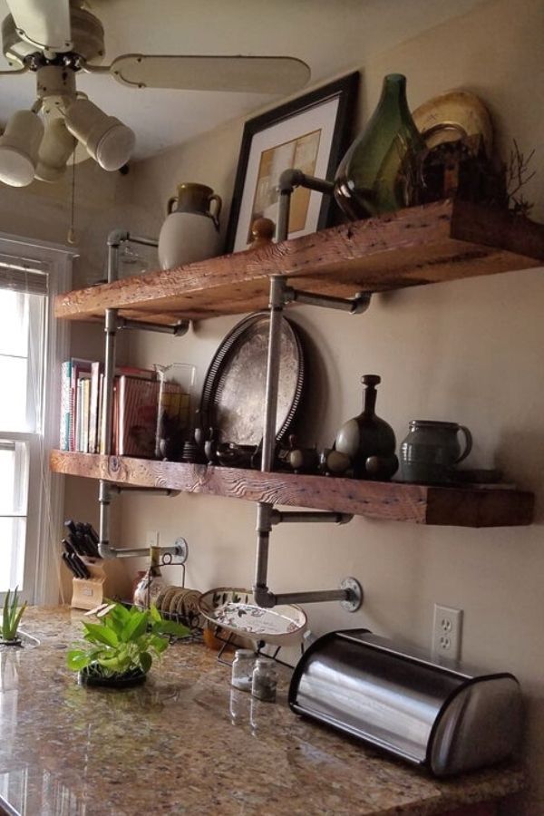 Reclaimed Wood & Galvanized Pipe Shelves