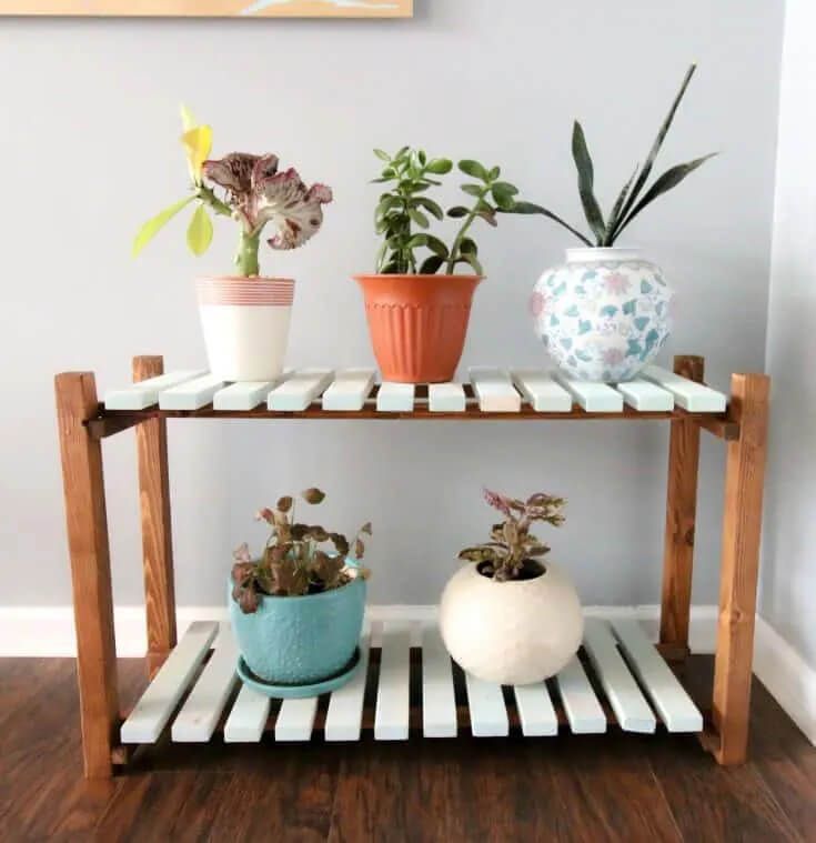 Slatted White Plant Stand