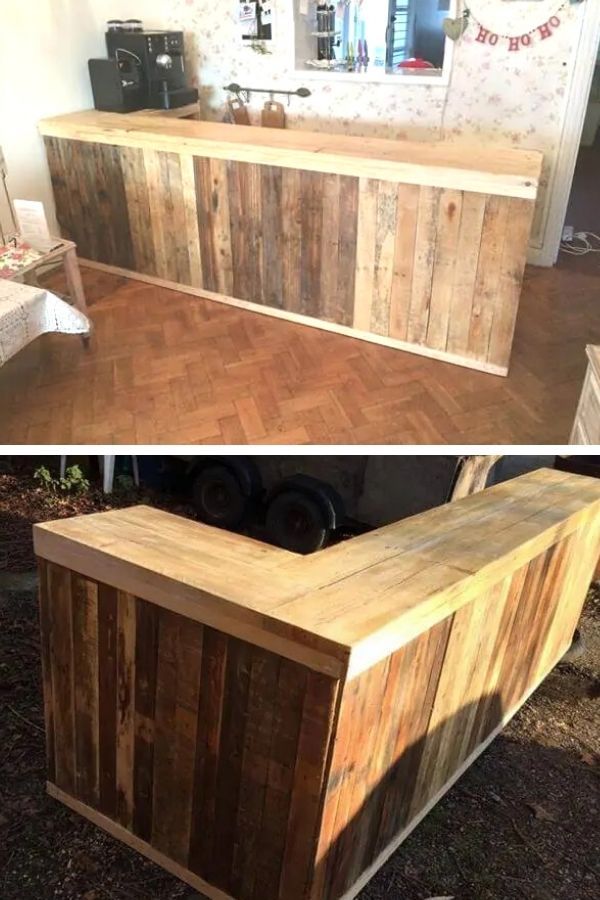 DIY Pallet L-vorm bureau teller en bartafel